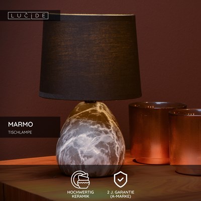 Lucide MARMO - Tischlampe - Ø 16 cm - 1xE14 - Schwarz